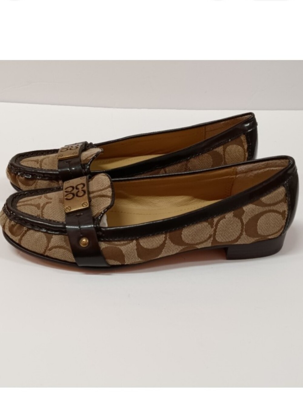 Coach Elan C Monogram Logo Brown Fabric Slip-on Flats/Loafers Size 6.5